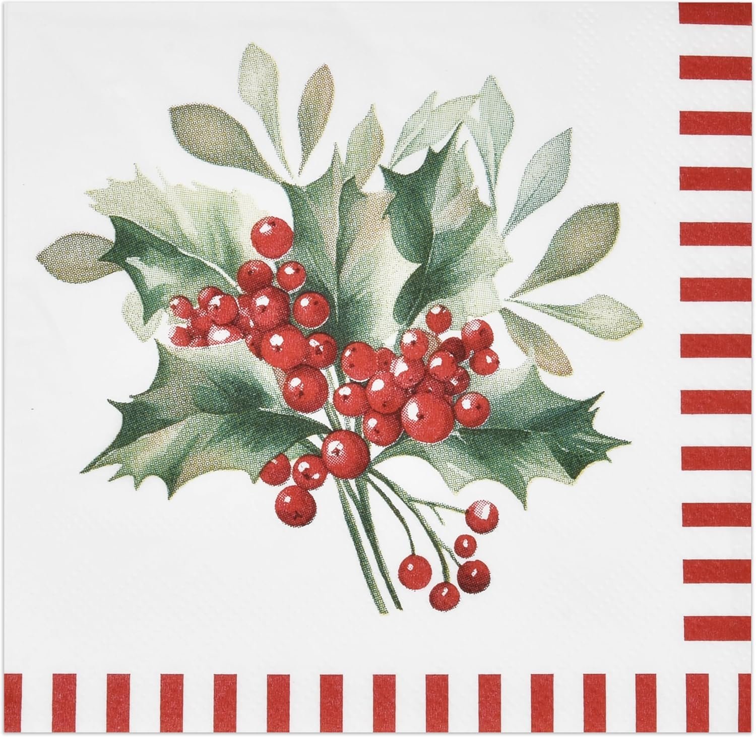 100 Christmas Berries Cocktail Beverage Napkins Disposable Paper Xmas Holly Berry Pine Red and White Striped Dessert Napkin for Winter Holiday Home Kitchen Wedding Party Supplies Tableware Decorations - Image 2