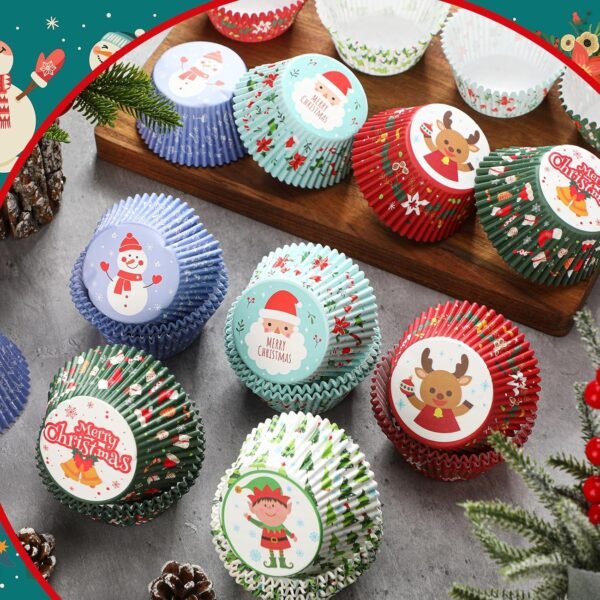 Frienda 500 Pcs Christmas Jumbo Cupcake Liners 3.75 Inch Christmas Cupcake Papers Baking Cup Jumbo Muffin Liners Large Cupcake Wrapper for Holiday Chocolate Cake Making Supplies, 5 Style(Mixed Style) - Image 5