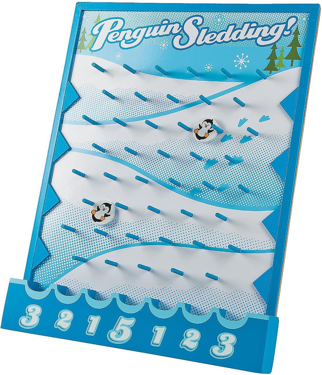 Winter Game Penguin Sledding Disk Drop (Wood Board with 6 disks) - Image 2