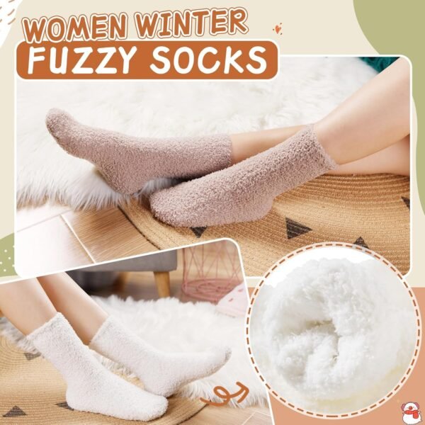 Velice Womens Fuzzy Socks Soft Cozy Fluffy Slipper Socks Winter Warm Plush Sleeping Christmas Socks 5 Pairs - Image 4