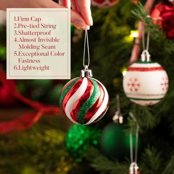 Valery Madelyn Christmas Ornaments Tree Decorations, 30ct Red Green White Shatterproof Christmas Ball Ornaments Set, 2.36 Inch Decorative Hanging Ornament Bulk for Xmas Holiday Party Decor - Image 6