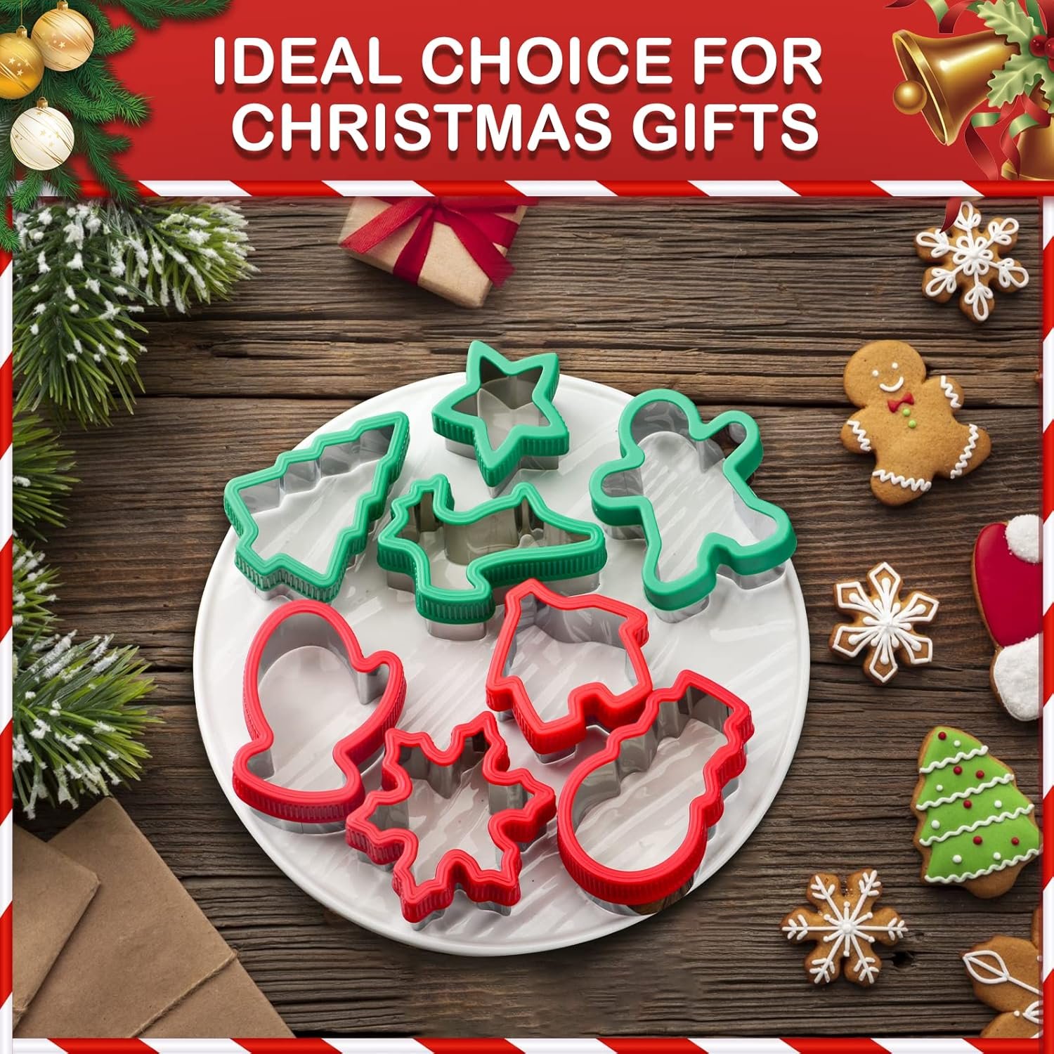Christmas Cookie Cutter Set - 8 Piece Holiday Cookies Molds with Comfort Grip for Xmas Party Supplies/Favors - Including Glove, Snowman, Gingerbread Man, Star, Snowflakes, Christmas Tree, etc - Image 7