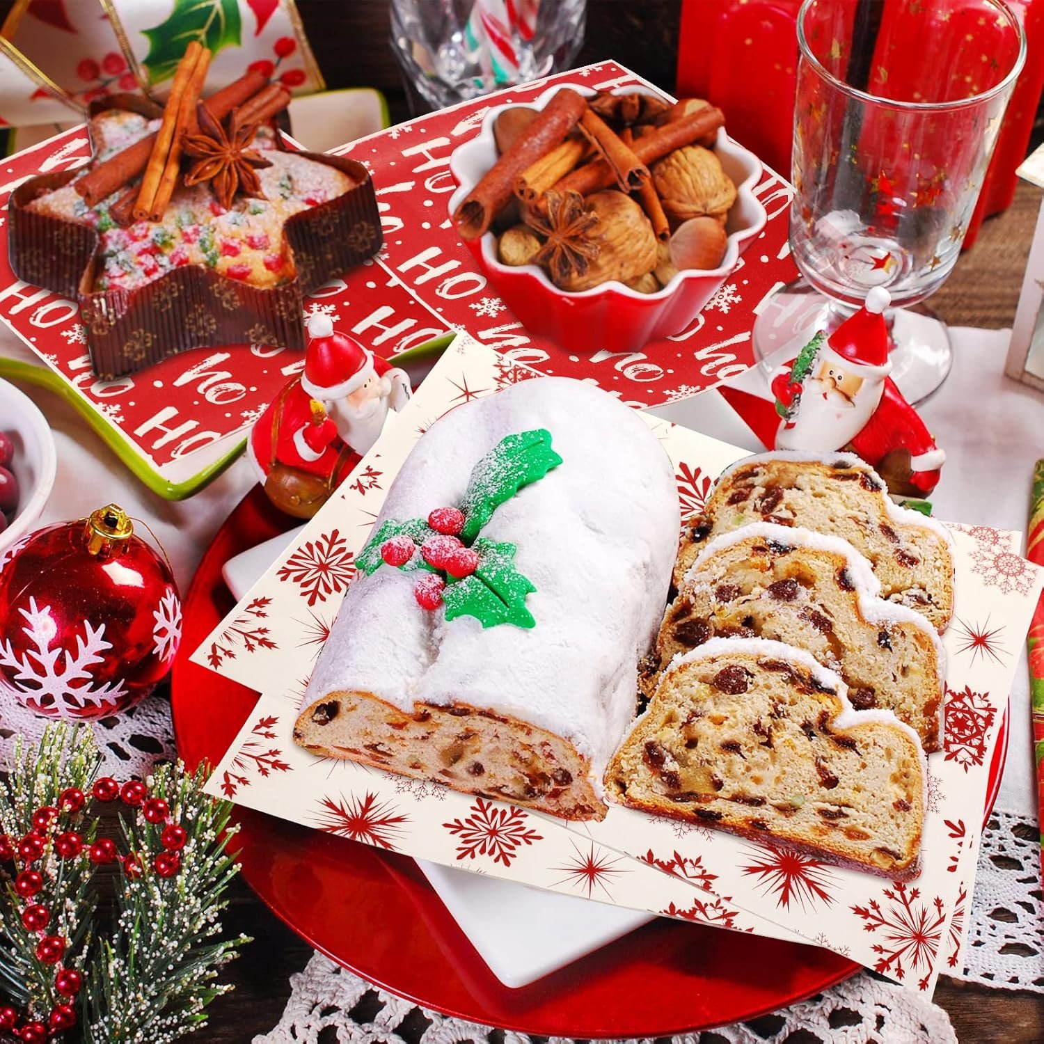 160 Pcs Christmas Wax Paper Sheets for Food Snowflake Hoho Wax Paper Wrapping Bulk Deli Parchment Baking Paper Sandwich Candy Cookies Waterproof Wrappers Oilproof Basket Liners (8 x 10 Inch) - Image 7
