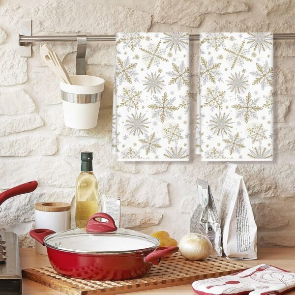 AnyDesign Christmas Kitchen Towels 18 x 28 Inch Silver Gold Snowflake Dish Towel Xmas Winter Absorbent Hand Drying Tea Towel for Cooking Baking, 2Pcs - Image 7