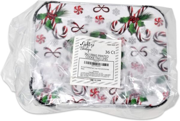 Gift Boutique 36 Count Christmas Tin Foil Containers with Lid Covers For Cookies in 3 Holiday Designs Aluminum Disposable Food Storage Pans For Treat Exchange & Goody Party Leftovers 5"W X 7"L X 1.5" - Image 7