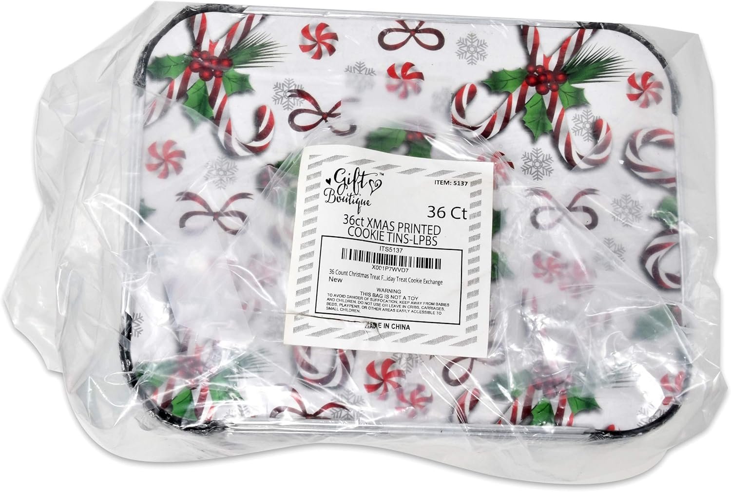 Gift Boutique 36 Count Christmas Tin Foil Containers with Lid Covers For Cookies in 3 Holiday Designs Aluminum Disposable Food Storage Pans For Treat Exchange & Goody Party Leftovers 5"W X 7"L X 1.5" - Image 7