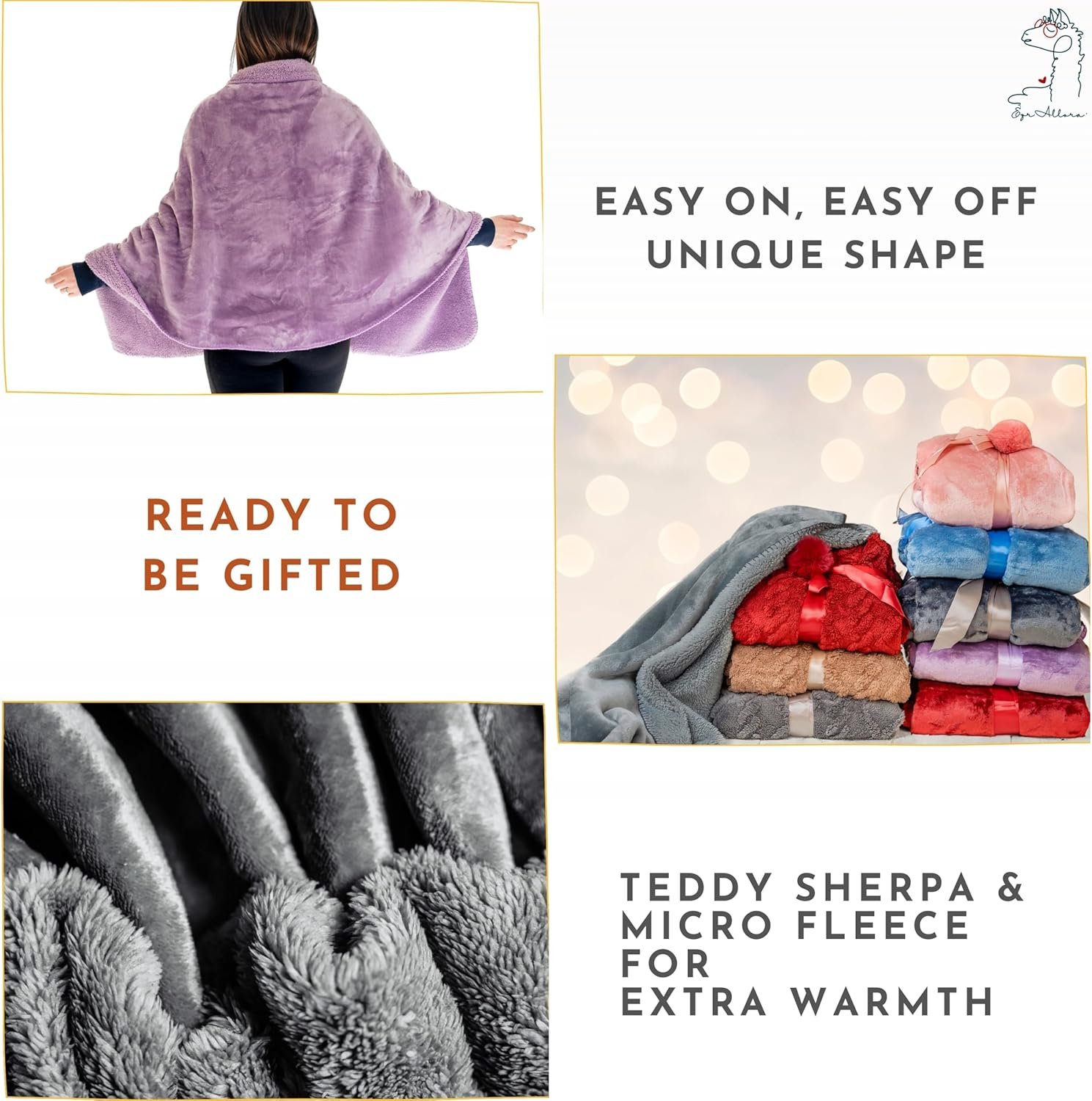 Premium Double Layer Wearable Blanket for Women -No Sleeves- Shawl Wrap with Pockets- Mothers Day Gifts - Grandma Gifts (Velvet Lavender) - Image 5