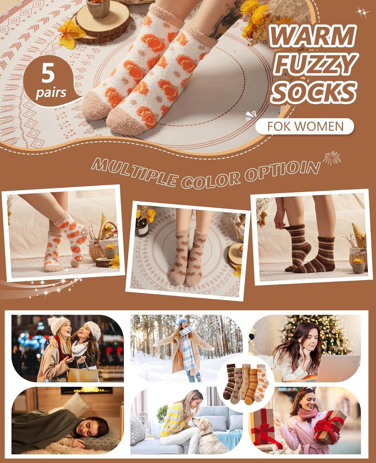 Fuzzy Socks for Women Fluffy Cozy Slipper Socks Fall Thanksgiving Gifts Christmas - Image 6