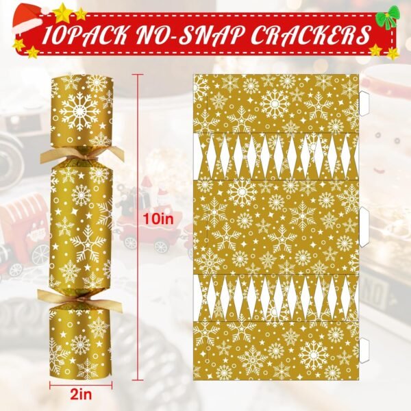 10PACK Christmas Party Favor No-Snap Table Favors with Prize Joke Gifts for Kids Adults Party Supplies Dinner Decorations British English Holiday Games Gold Snowflake Pattern - Image 4