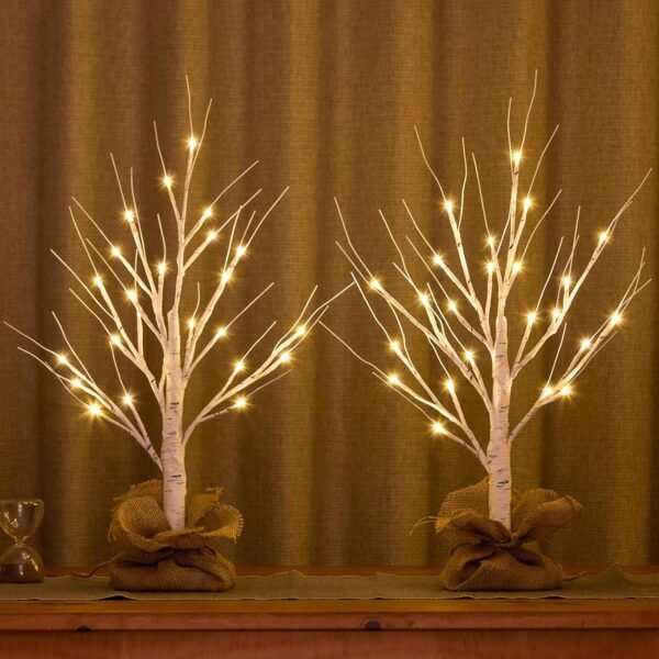 Lighted Birch Tree Christmas Decorations, 2Pack 2FT USB Rechargeable Christmas Tabletop Tree, Timer Function, Pre-Lit Artificial Mini Money Birch Tree for Home Centerpiece Fireplace Party Decor - Image 2