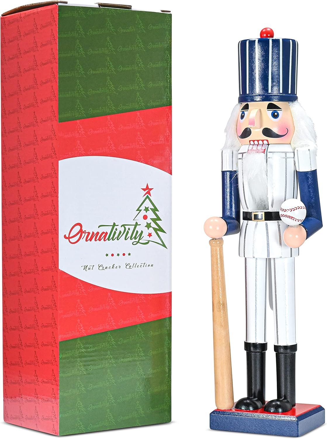 Ornativity Christmas Baseball Player Nutcracker - Baseball Player Figure with White Pin Stripe Uniform and Bat Xmas Sports Holiday Decor Nutcracker 15" - Image 5