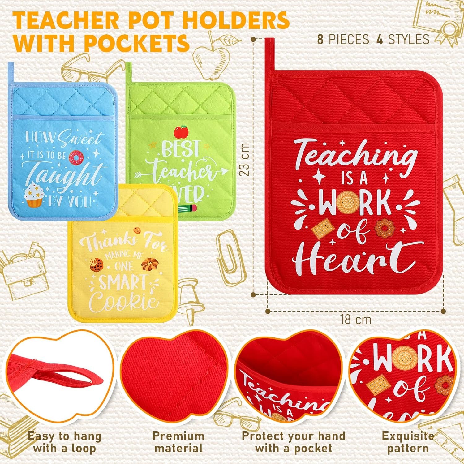 Lallisa 16 Pcs Christmas Teacher Appreciation Gifts Teacher Pot Holder Teacher Spatula Gifts Heat Resistant Microwave Oven Mitt Silicone Spatula with Wooden Handle for Baking End of the Year Gift - Image 3