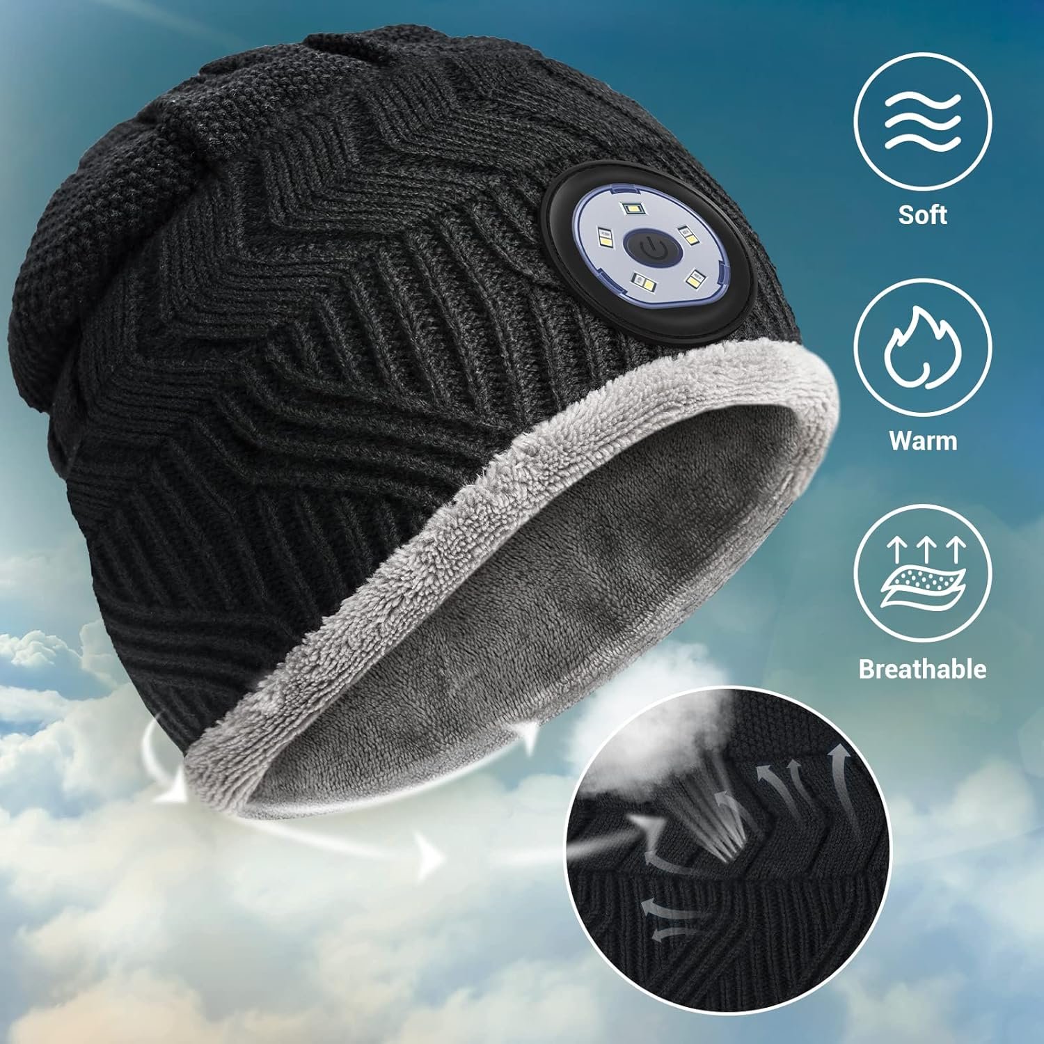 HIGHEVER LED Beanie Hat with Light: Christmas Stocking Stuffers for Men Adult Winter Gift - Image 6