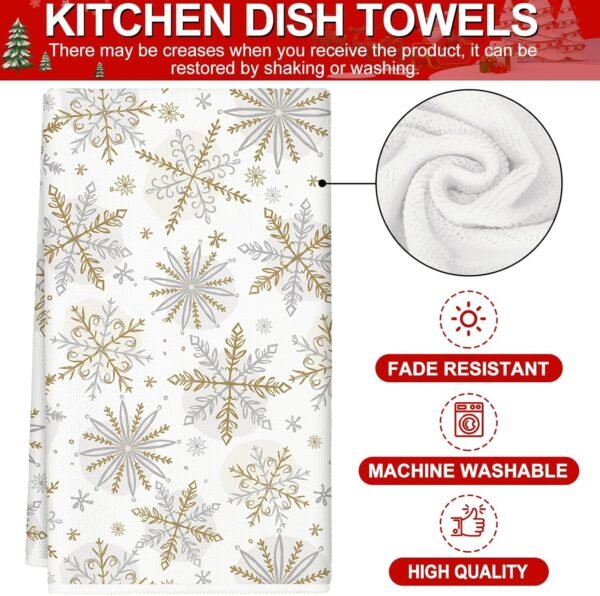 AnyDesign Christmas Kitchen Towels 18 x 28 Inch Silver Gold Snowflake Dish Towel Xmas Winter Absorbent Hand Drying Tea Towel for Cooking Baking, 2Pcs - Image 3