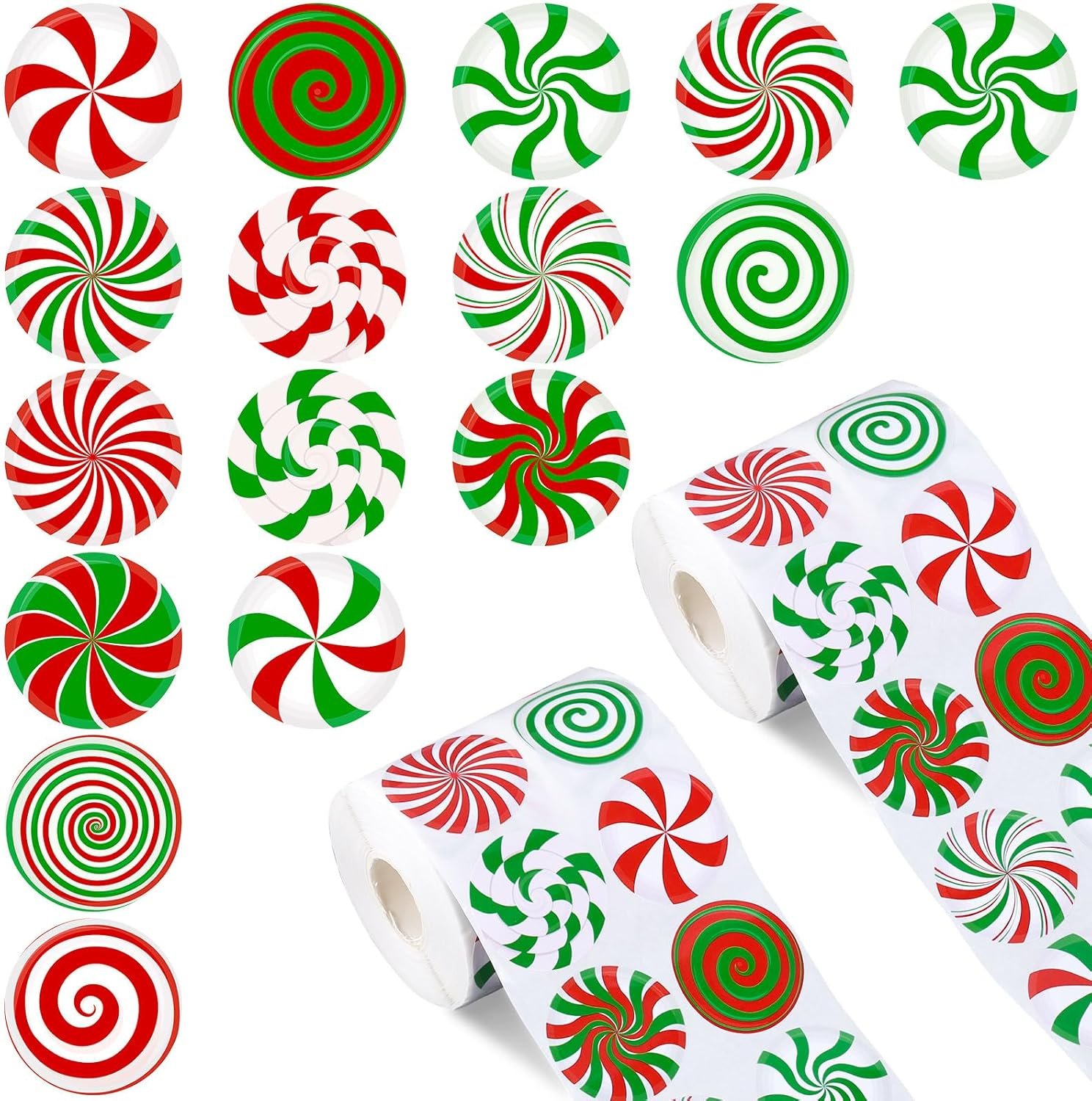 Whaline 1000Pcs Christmas Stickers Roll Candy Theme Decals 16 Designs Red Green Sweet Xmas Adhesive Decorative Round Seal Stickers for Gift Greeting Card Party Supplies - Image 2