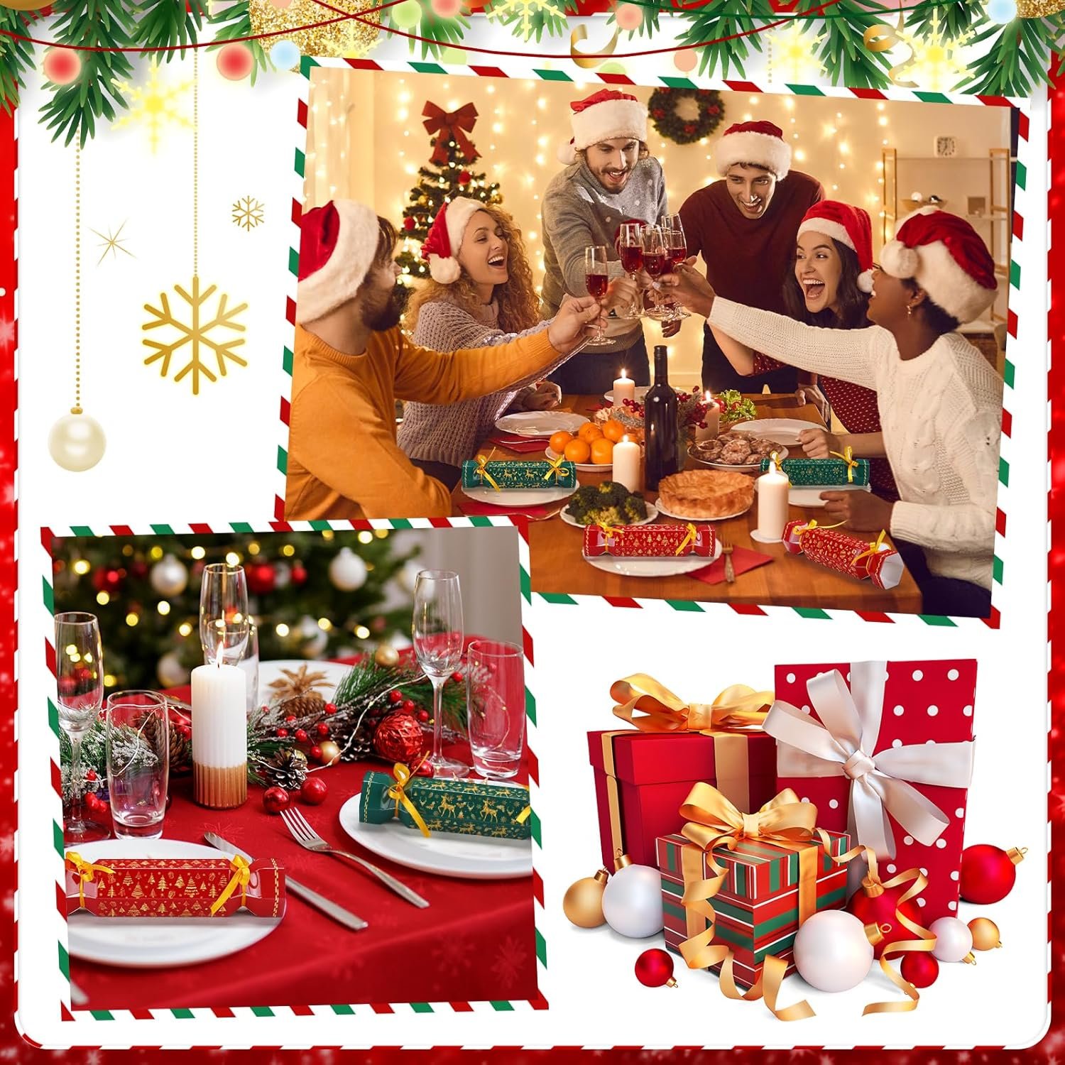Moinchore 60 Pcs Christmas Crackers Kit DIY Xmas Party Cracker Empty Bulk for Candy Treat Gift Boxes Snowflake Tree Reindeer Candy Christmas No Snap Table Favors Holiday Dinner Decor(Red and Green) - Image 7