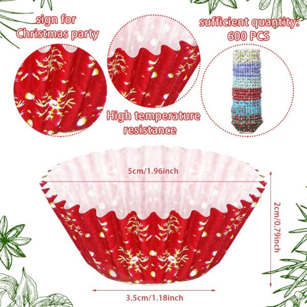 Gerrii 600 Pcs Christmas Candy Cups Paper Candy Making Supplies Santa Claus Snowman Baking Supplies Snowflake Elk Mini Cupcake Liner Xmas Mini Baking Cups Holiday Candy Paper Wrappers 6 Style(Cute) - Image 3