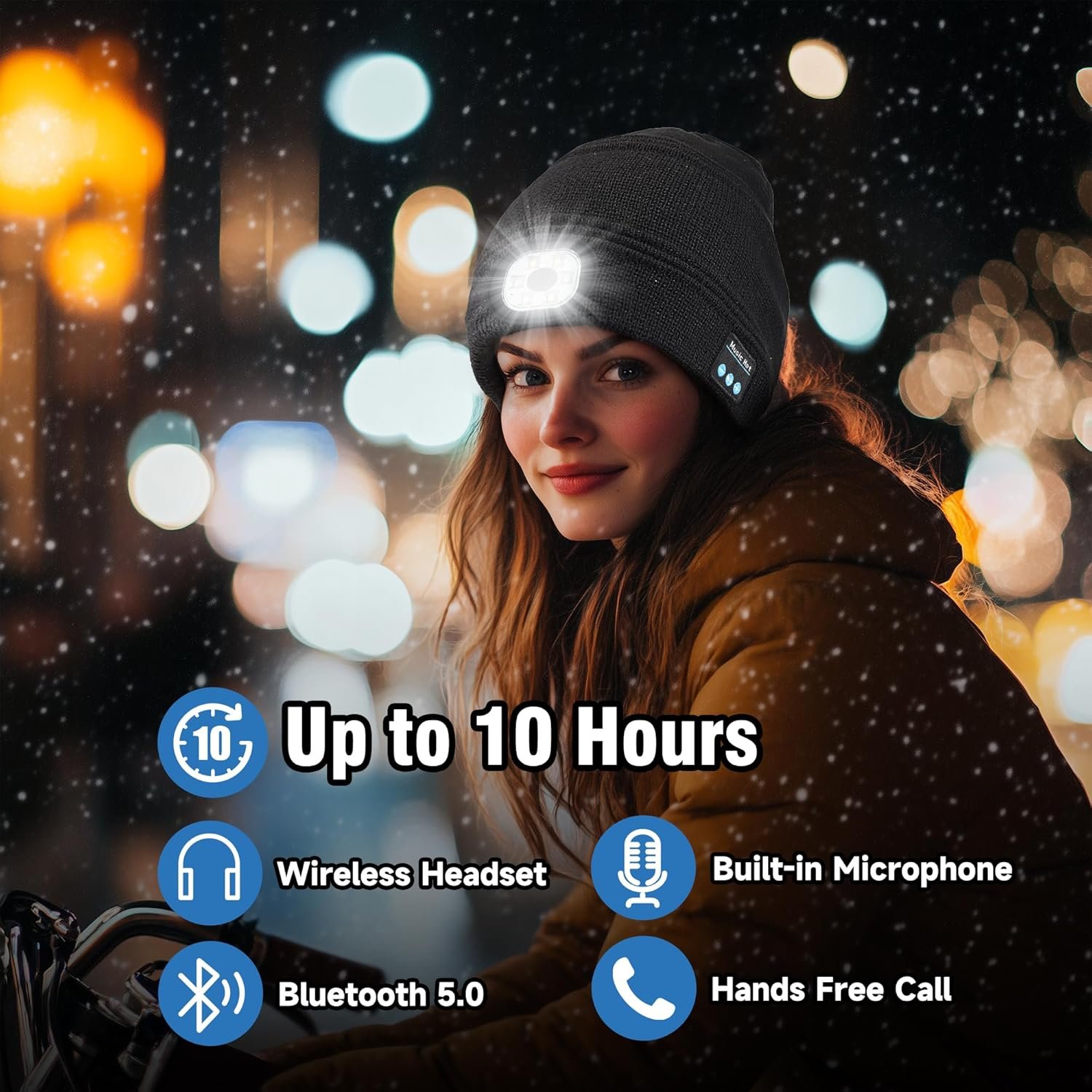 Rotibox Bluetooth Beanie Hat with Light, Gifts for Men, Dad, Husband, Birthday, Christmas, Mens Stocking Stuffers for Men, Women, Teens Tech Gifts - Image 3