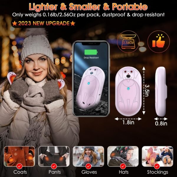 Rechargeable Hand Warmers 6000mAh Portable: Aleath Warm Gifts for Outdoor Hunting Camping - 2 Pack Electric Hot Handwarmers for Women Men - Image 6