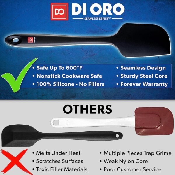DI ORO Silicone Spatula Set - Rubber Kitchen Spatulas for Baking, Cooking, & Mixing - 600°F Heat-Resistant & BPA Free Silicone Scraper Spatulas for Nonstick Cookware - Dishwasher Safe (5pc, Black) - Image 3
