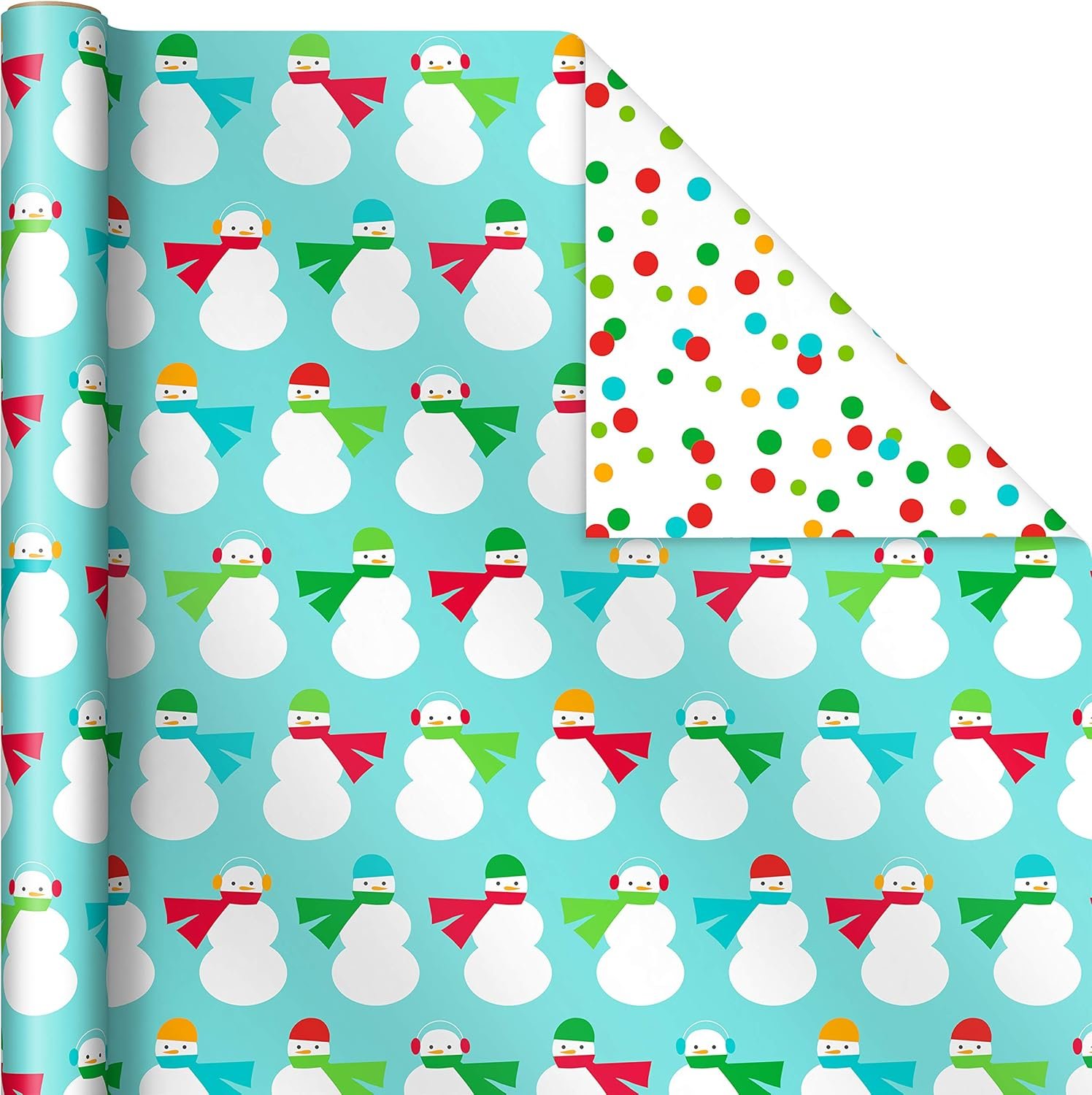 Hallmark Reversible Christmas Wrapping Paper for Kids (3 Rolls: 120 sq. ft. ttl) Orange and Teal Stripes, Trees, Ornaments, Polka Dots - Image 5