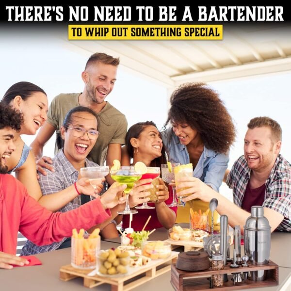 Bartender Kit with Whiskey Smoker - 13 pcs, Pine Stand - Bar Set with Cocktail Shaker, Bartending Kit with Essential Bar Accessory Tools, Wood Chips, Steel - Image 8