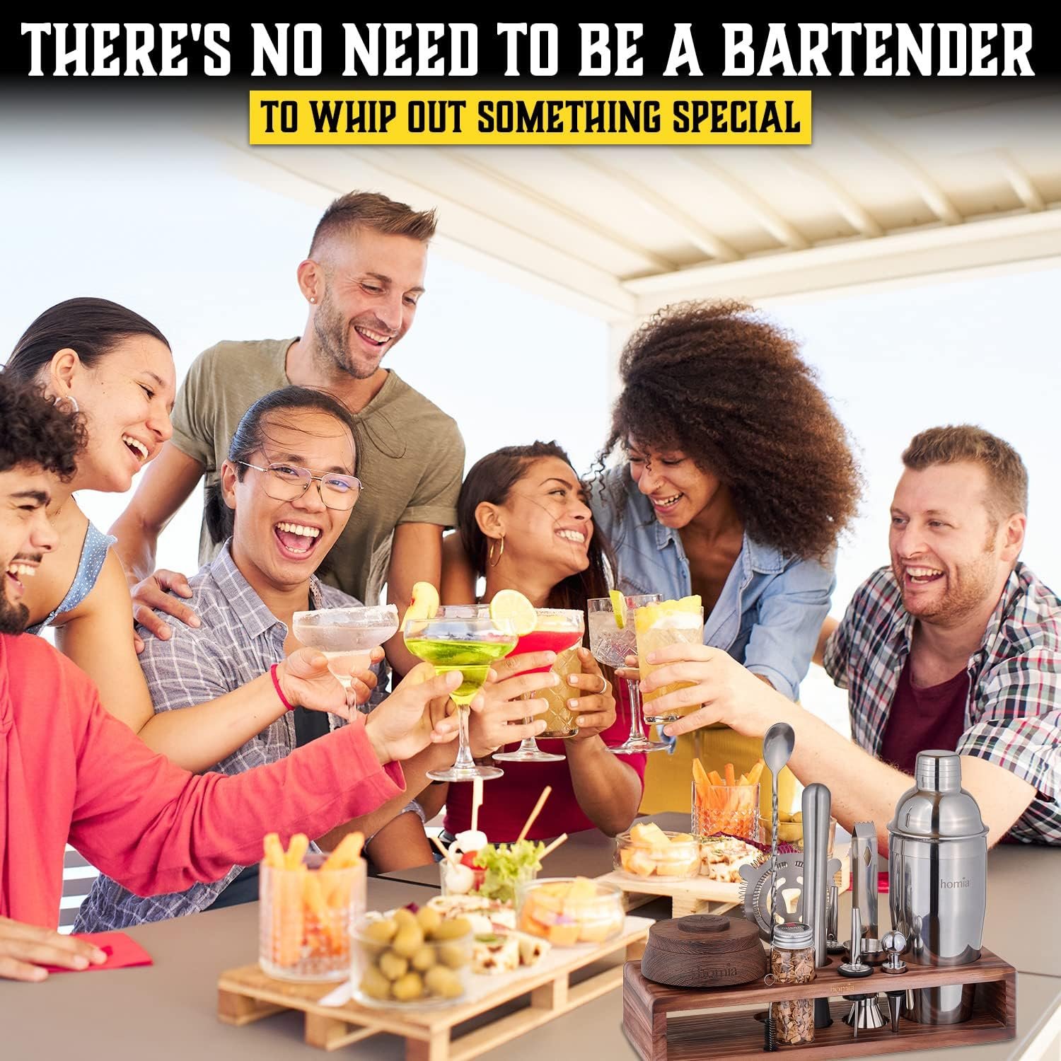 Bartender Kit with Whiskey Smoker - 13 pcs, Pine Stand - Bar Set with Cocktail Shaker, Bartending Kit with Essential Bar Accessory Tools, Wood Chips, Steel - Image 8