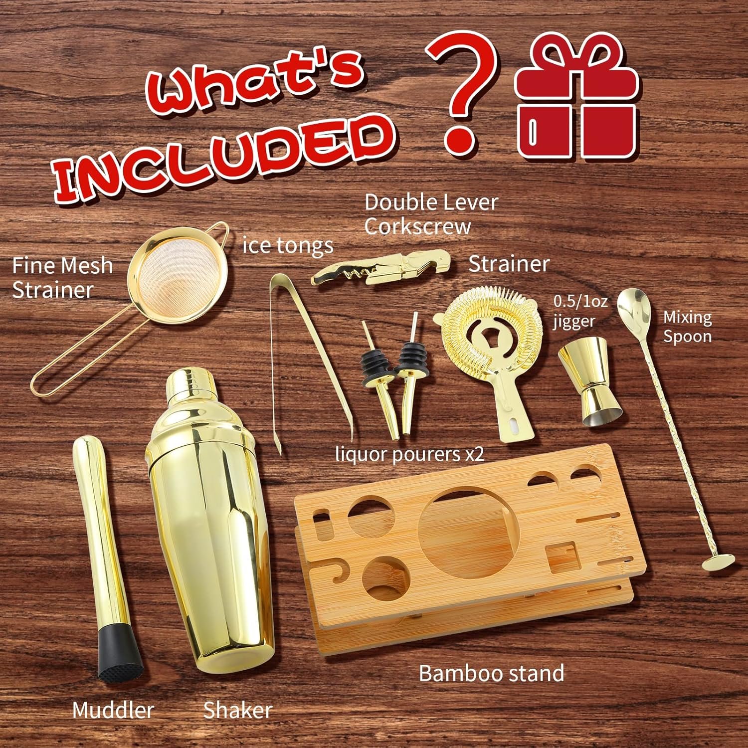 Bartender Kit 11-Piece Cocktail Shaker-Muddler for Cocktails 25oz Boston Shaker-Bar Accessories with Stylish Bamboo Stand Mix Drink Shaker kit Perfect Martini kit with Cocktail Recipes Booklet - Image 3