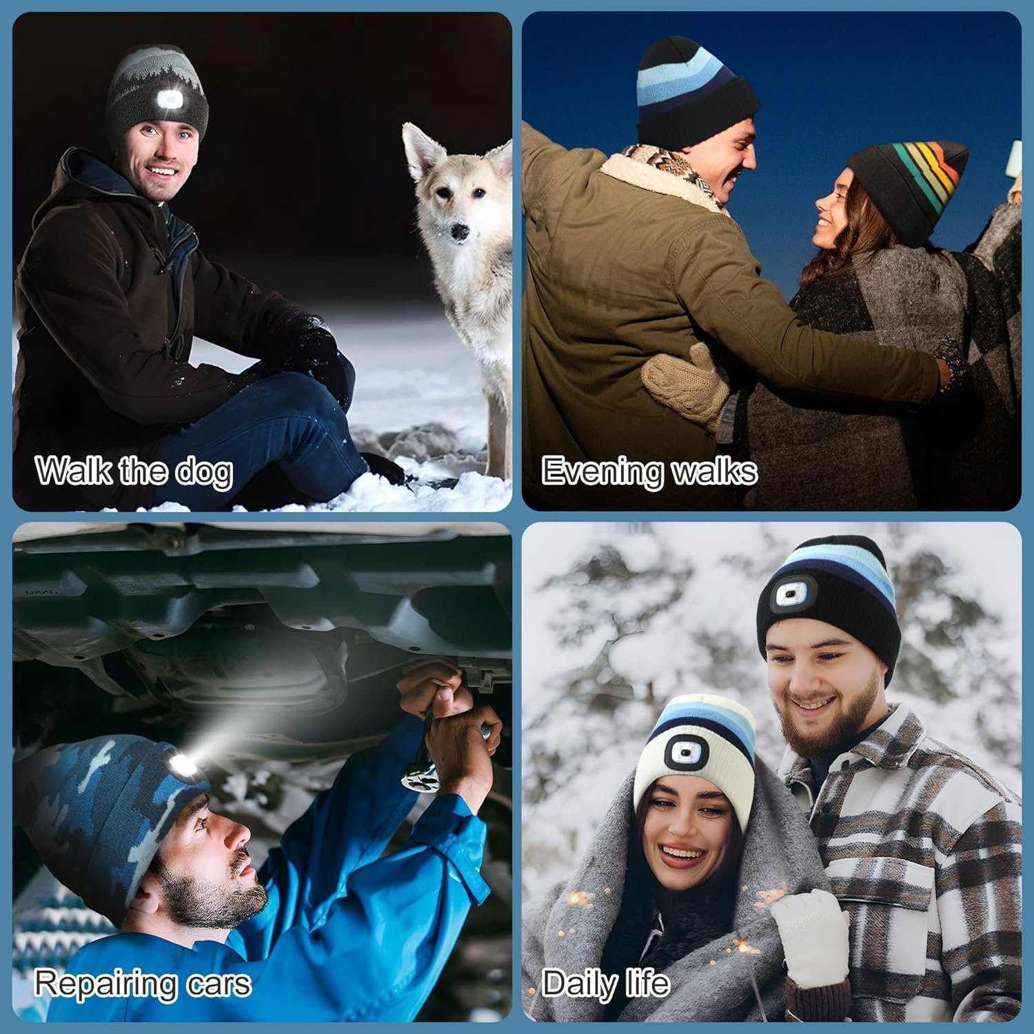 Hat with LED Light, Winter Flashlight Cap USB Rechargeable Headlamp Beanie Unisex Gift for Men Women - Image 5