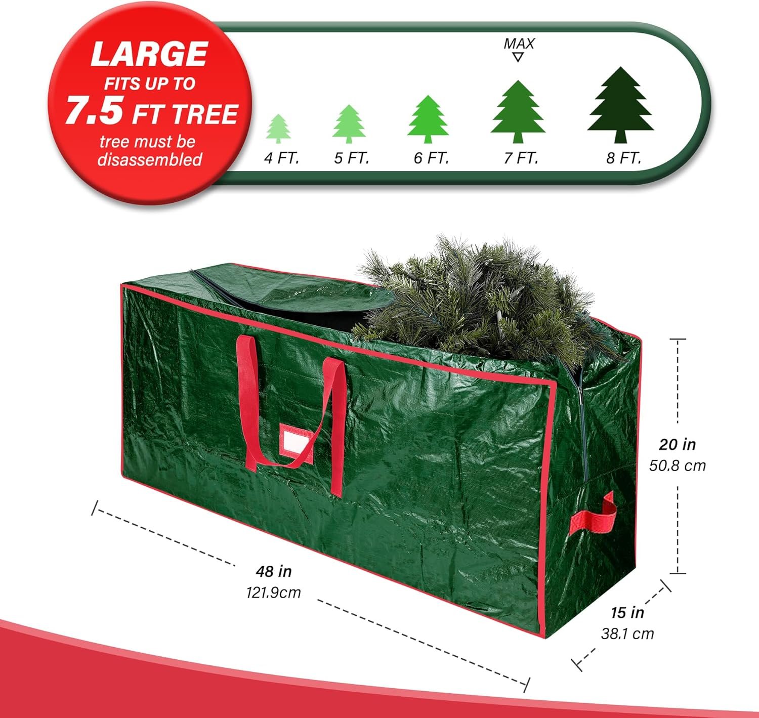 Christmas Tree Storage Bag, Fits Up to 7.5 Ft Artificial Trees,Dual Zippered Bag with Durable Handles, Waterproof Christmas Tree Storage Case, Protects from Dust and Moisture(7.5 ft,Green) - Image 3