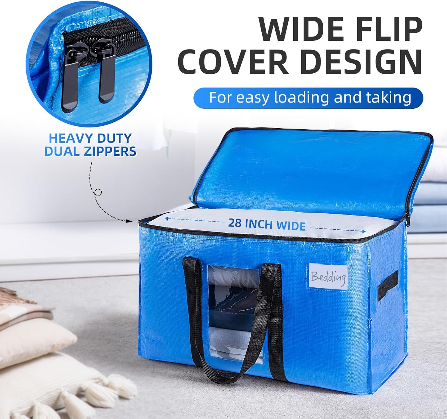 TAILI Extra Large Moving Bags, 4 Pack Heavy Duty Totes For Storage with Visible Window, Wrap Around Handles, Storage Bags for Space Saving Moving Storage, Alternative to Moving Boxes - Image 5