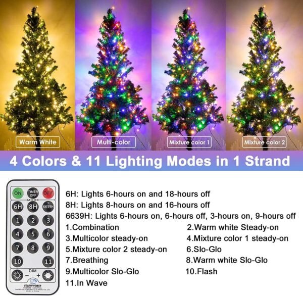 Christmas Lights 300 LED 108FT Color Changing Christmas Tree Lights with Warm White & Multicolor, 11 Modes Waterproof and Connectable Christmas String Lights with Remote for Xmas Decorations - Image 3