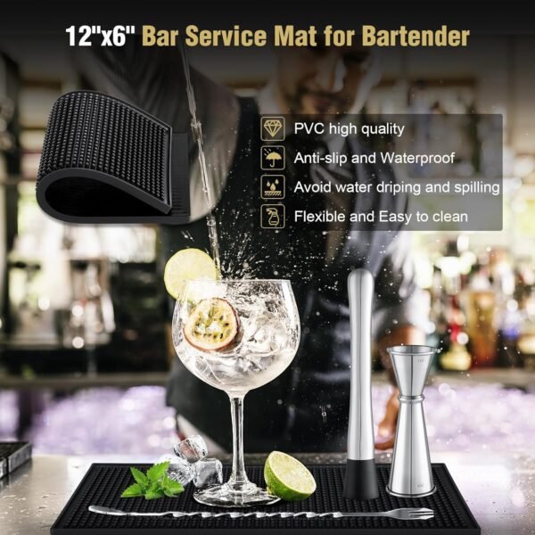 Boston Cocktail Shaker Set, 18PCS Bartender Kit Bar Tools Set with Stand & Recipe, Bar Mats for Bartending, Professional Barware Mixing Tools Cocktail Kit, for Drink Mixing Bar Party, Sliver - Image 5