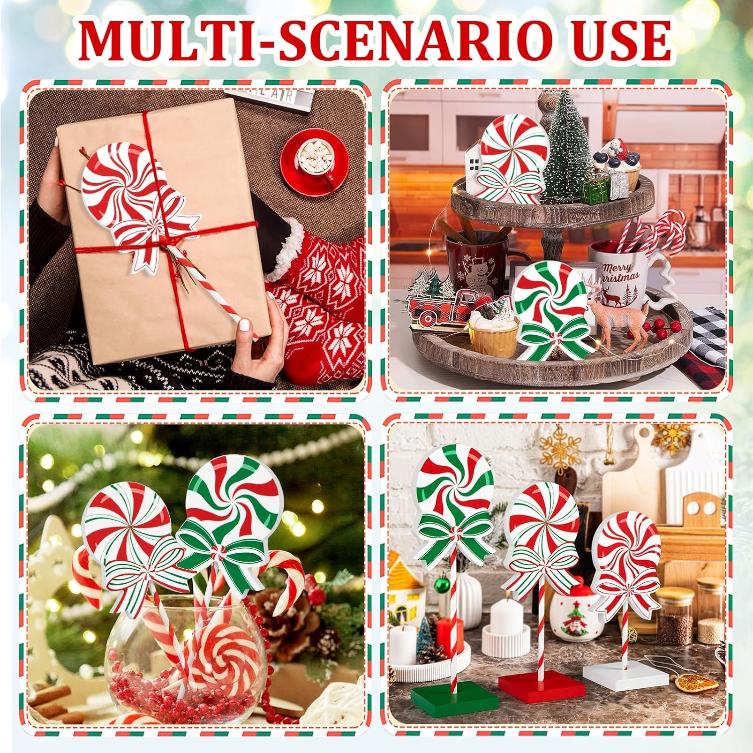 3 Pieces Christmas Table Decorations Wood Candy Set, Red Christmas Tiered Tray Decor,Rustic Christmas Candy Table Decorations for Home Tables(Classic) - Image 7