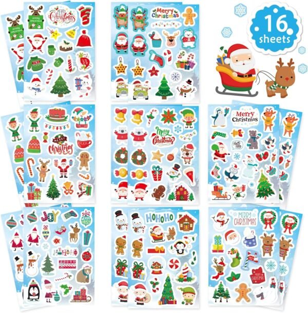 Christmas Theme Stickers, 284pcs Christmas Stickers for Kids, Merry Christmas Stickers Non-Repeating, Adhesive Xmas Winter Holiday Party Stickers, Christmas Goodie Bag Fillers Christmas Party - Image 2