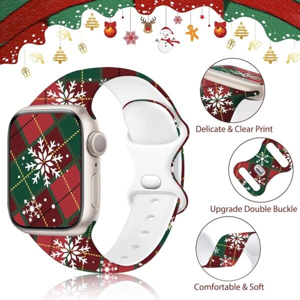 2 Pack Christmas Bands Compatible with Apple Watch Bands 46mm 45mm 44mm 42mm iWatch SE Series 10 9 8 7 6 5 4 3 2 1 Fancy Dressy Silicone Holiday Plaid Snowflakes Strap - Image 2