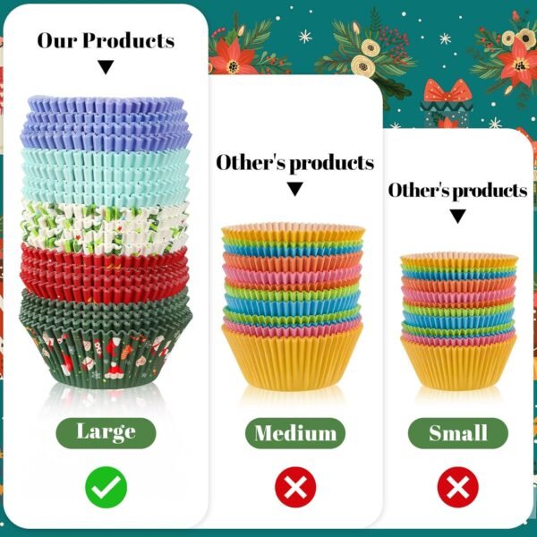 Frienda 500 Pcs Christmas Jumbo Cupcake Liners 3.75 Inch Christmas Cupcake Papers Baking Cup Jumbo Muffin Liners Large Cupcake Wrapper for Holiday Chocolate Cake Making Supplies, 5 Style(Mixed Style) - Image 4