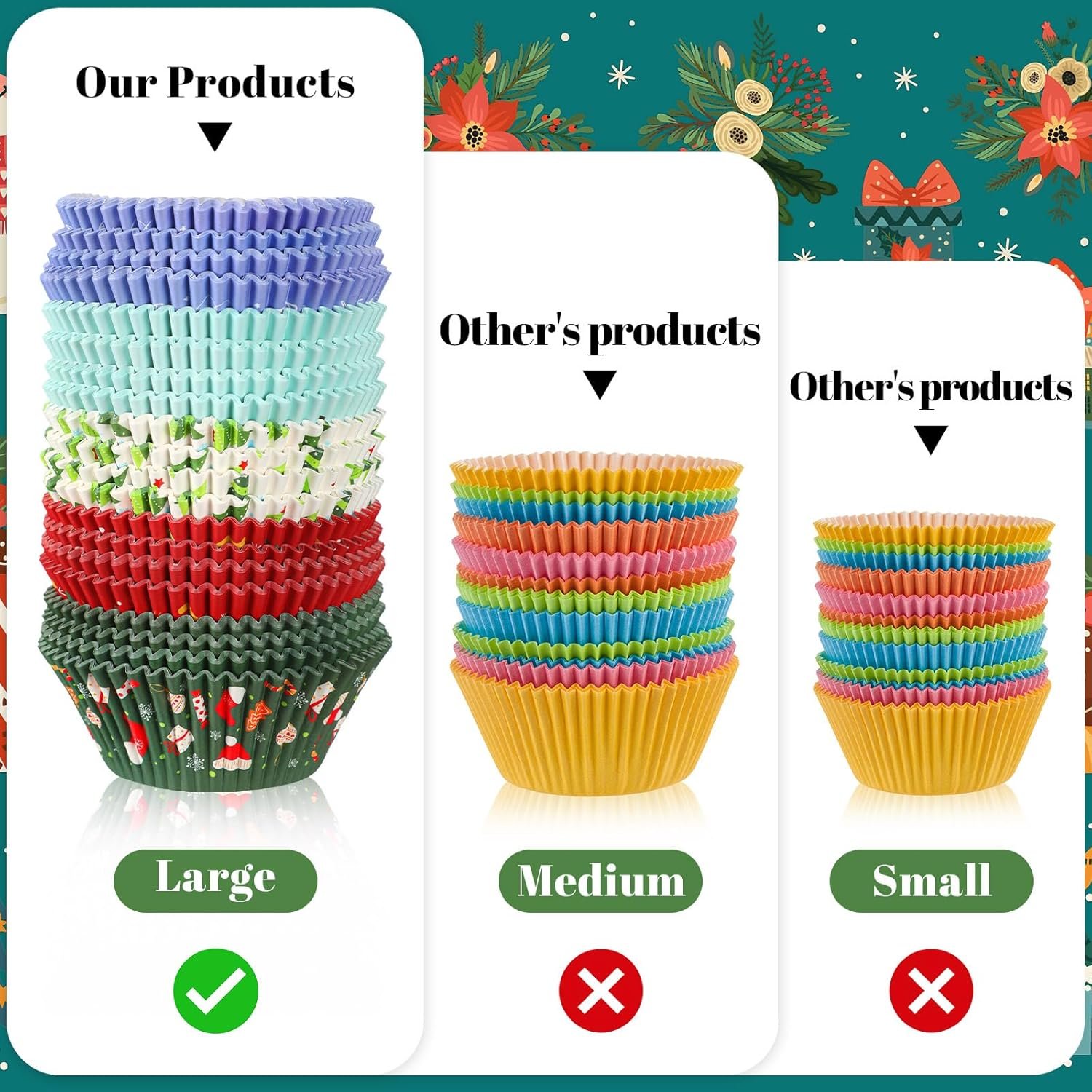 Frienda 500 Pcs Christmas Jumbo Cupcake Liners 3.75 Inch Christmas Cupcake Papers Baking Cup Jumbo Muffin Liners Large Cupcake Wrapper for Holiday Chocolate Cake Making Supplies, 5 Style(Mixed Style) - Image 4