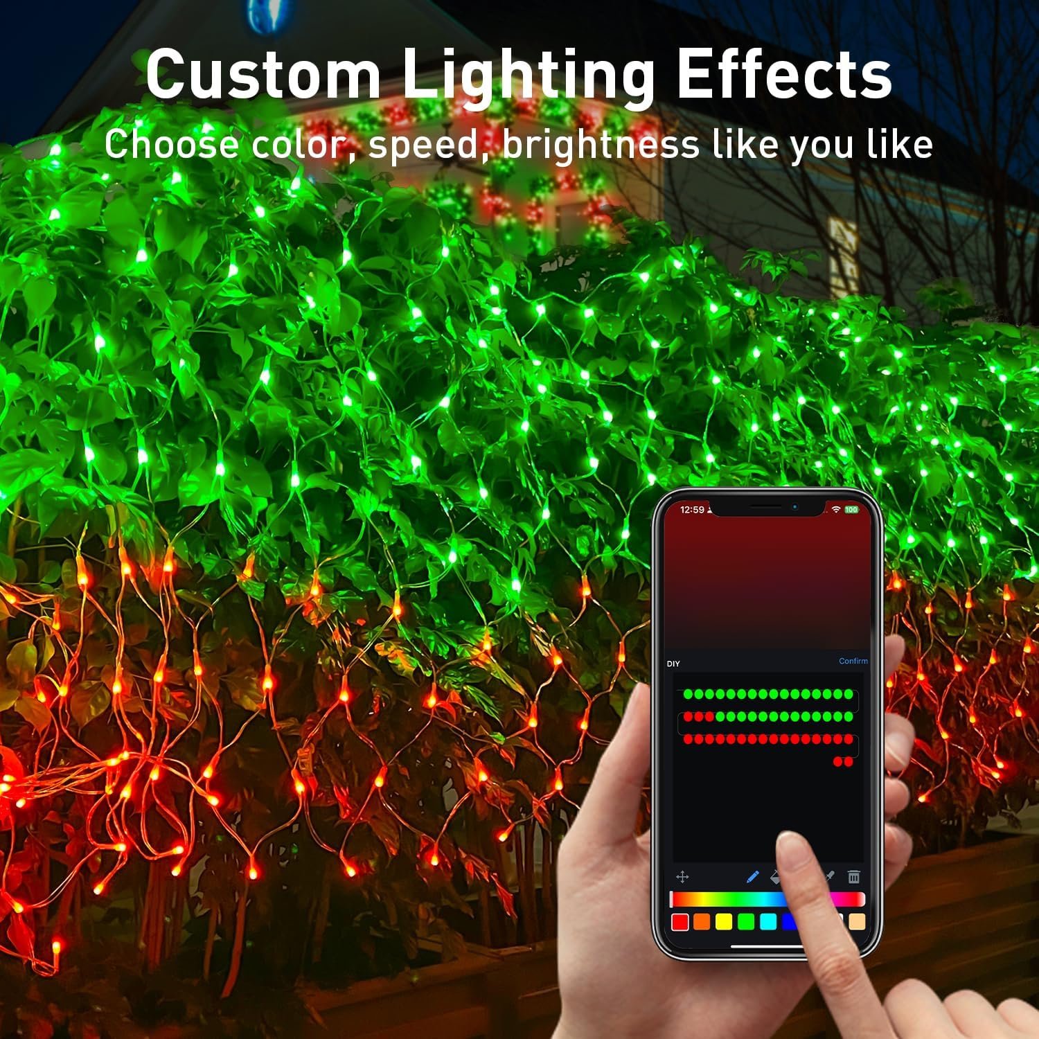 Smart Net Lights Outdoor APP Programmable, 3 Pack 150 LEDs 4 x 6 ft Christmas Net Lights for Bush, 58 Modes Dimmable Connectable RGB Mesh Lights for Xmas Bushes Diwali Decorations for Home Schedule - Image 3