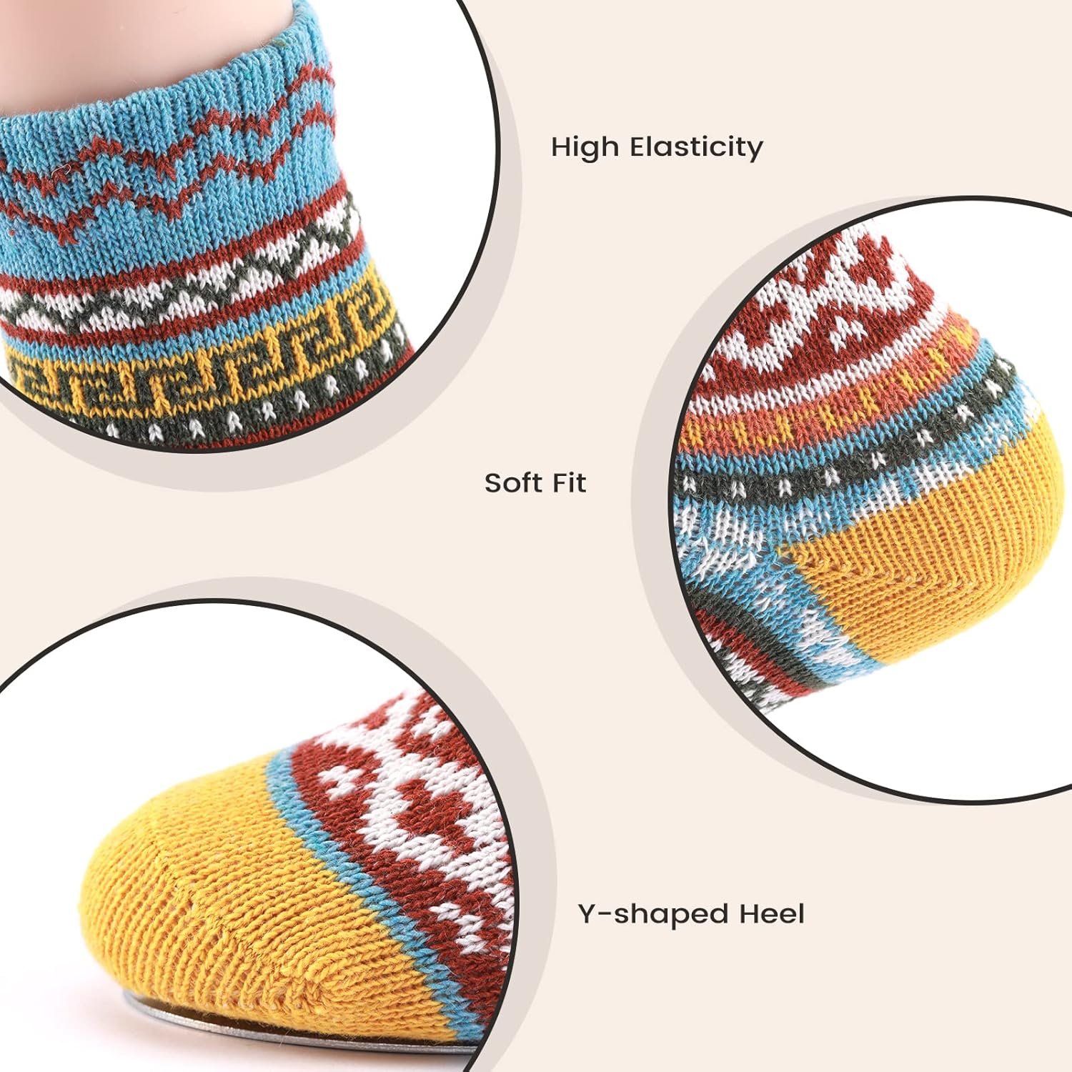 5 Pairs Wool Socks - Wool Socks for Women, Cozy Crew Socks, Warm Winter Socks for Women, Womens Vintage Socks, 6-10 - Image 4