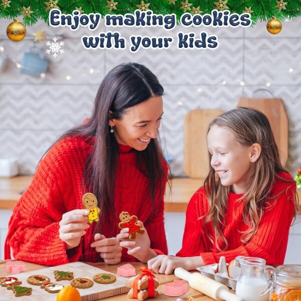 24 Pieces Christmas Cookie Cutters, 3D Gingerbread Xmas Embossing Santa Claus Elk Snowman Shapes Plastic Biscuit Cutter Molds with Plunger Stamp for Baking Holiday Party Supplies - Image 8