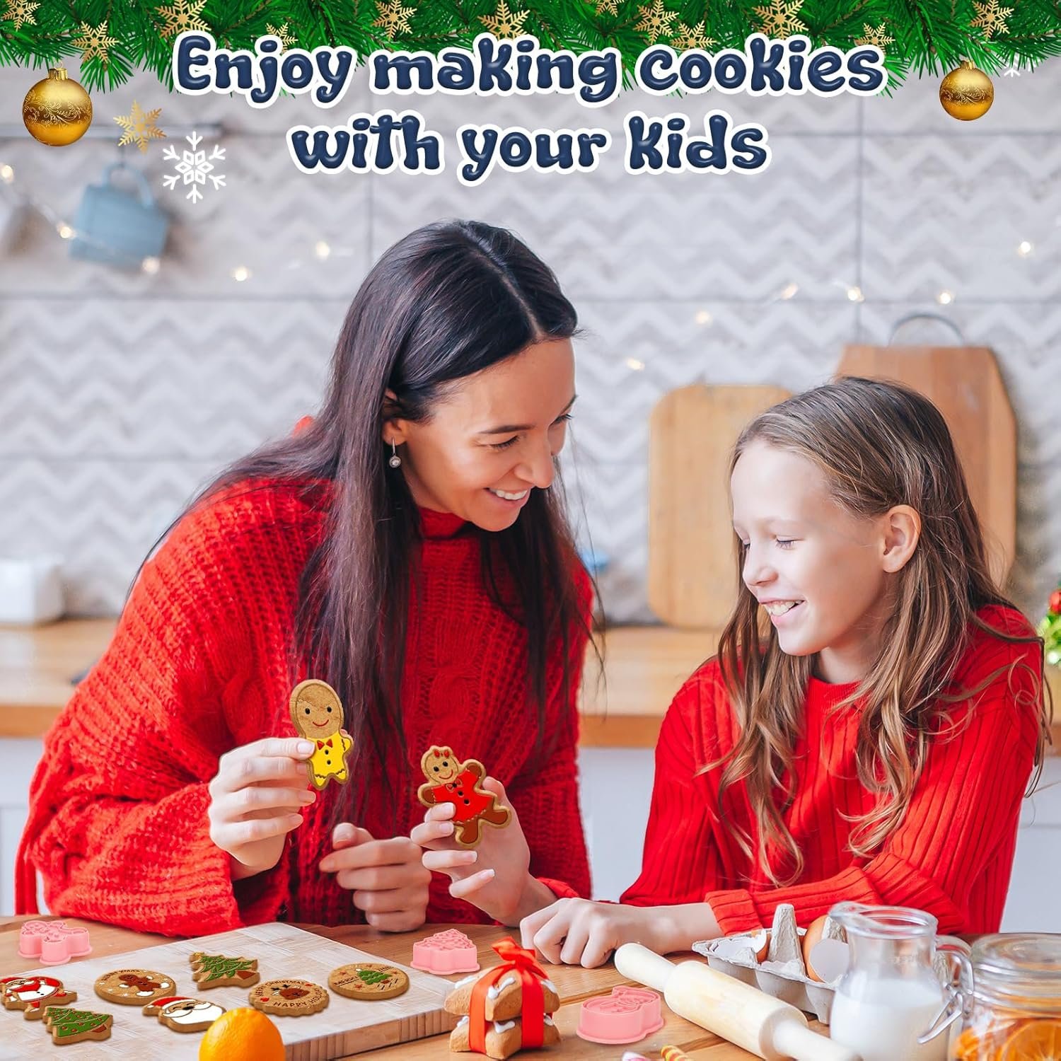 24 Pieces Christmas Cookie Cutters, 3D Gingerbread Xmas Embossing Santa Claus Elk Snowman Shapes Plastic Biscuit Cutter Molds with Plunger Stamp for Baking Holiday Party Supplies - Image 8