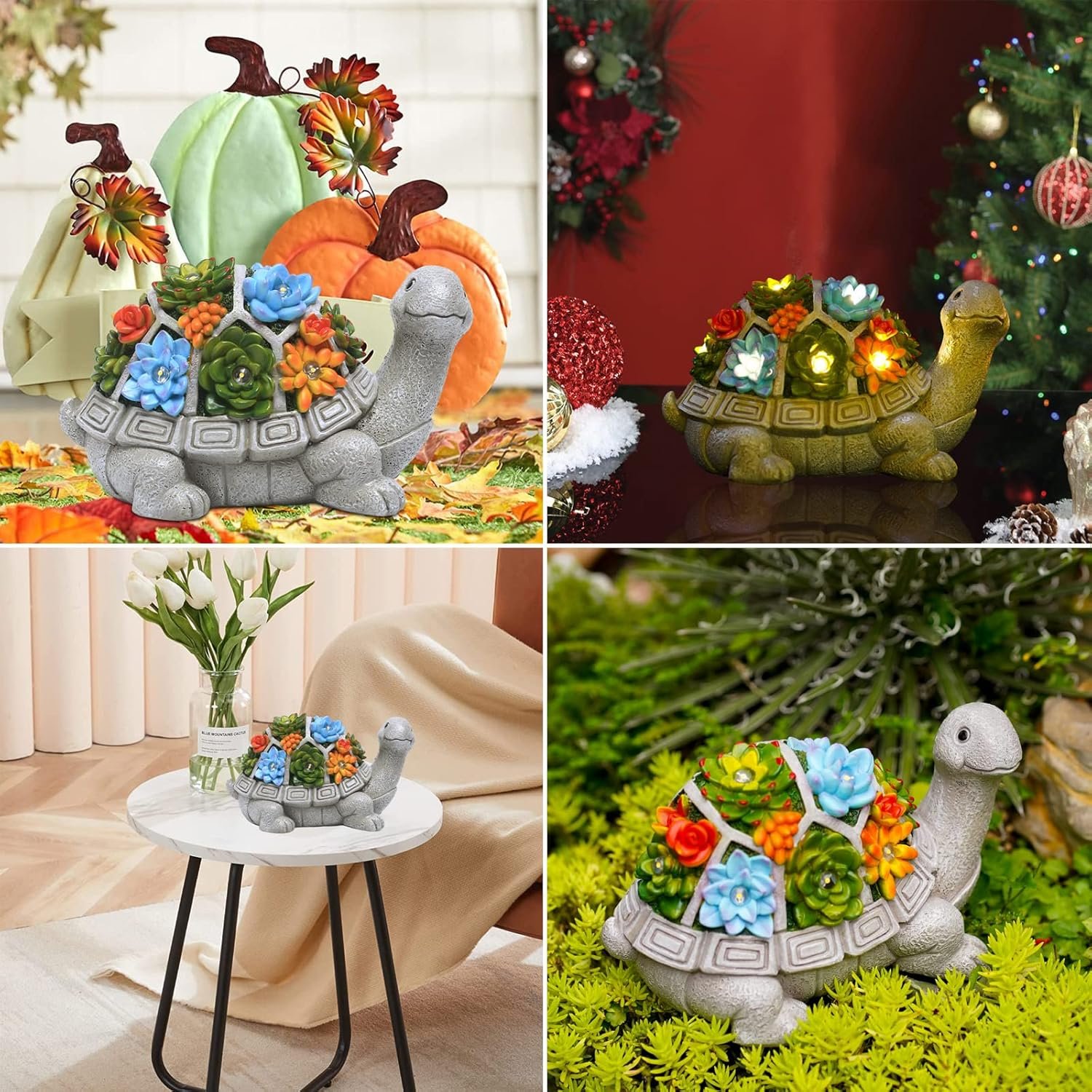 Nacome Solar Garden Outdoor Statues Turtle with Succulent and 7 LED Lights - Lawn Decor Tortoise Statue for Patio, Balcony, Yard Ornament - Unique Housewarming Gifts - Image 6