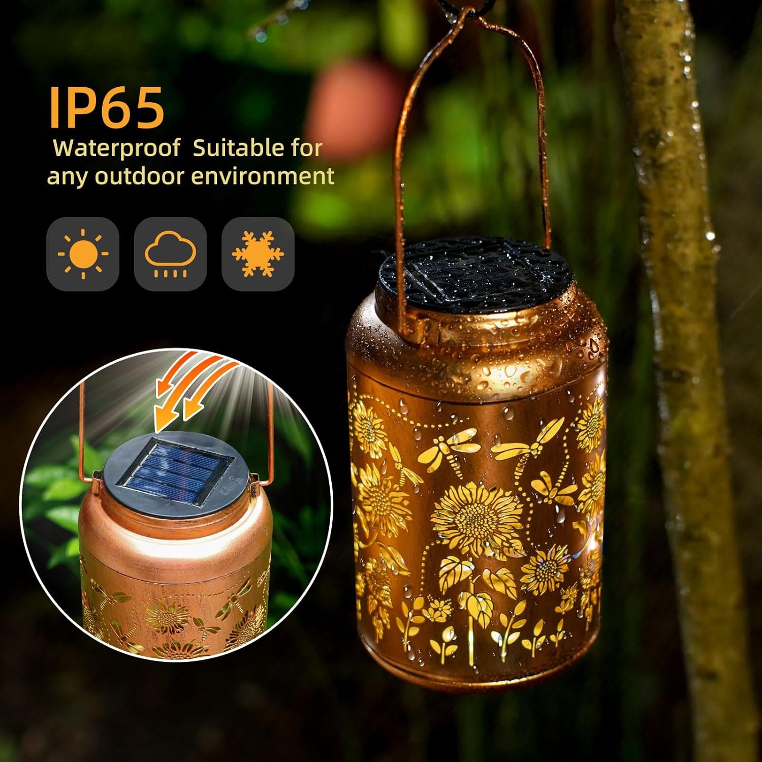 Solar Lanterns Dragonfly Lights Outdoor Decor Hanging Lantern Waterproof Metal LED Sunflower Light Decorative Garden,Yard,Patio,Lawn,Christmas Gifts for Women Mon Grandma - Image 8