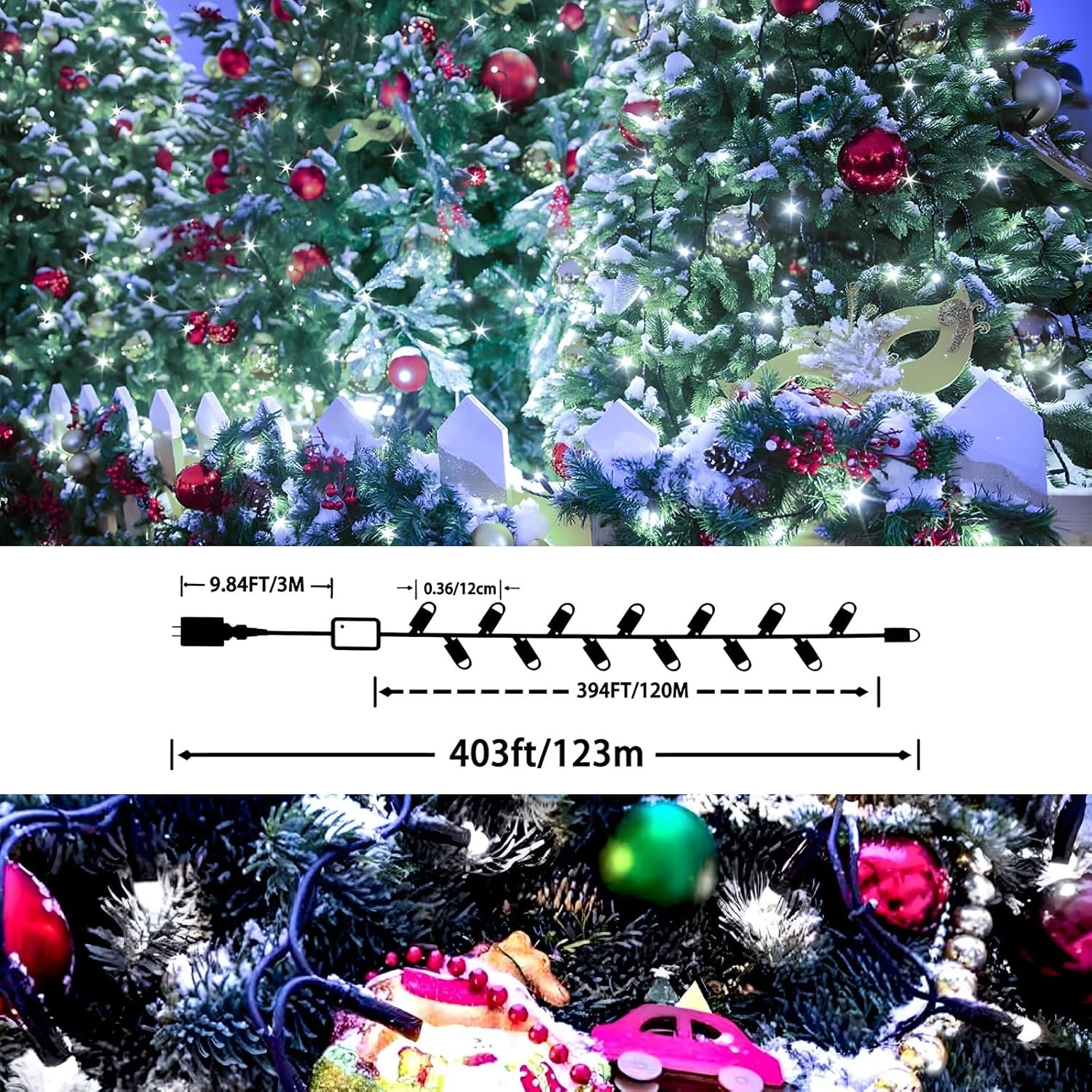 XURISEN 403FT Christmas Lights, 1000 LED Super Long String Lights 8 Modes & Memory Timer Plug in Twinkle Fairy Lights Decor for Home Xmas Party Wedding - Image 7