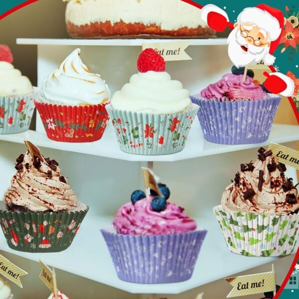 Frienda 500 Pcs Christmas Jumbo Cupcake Liners 3.75 Inch Christmas Cupcake Papers Baking Cup Jumbo Muffin Liners Large Cupcake Wrapper for Holiday Chocolate Cake Making Supplies, 5 Style(Mixed Style) - Image 8