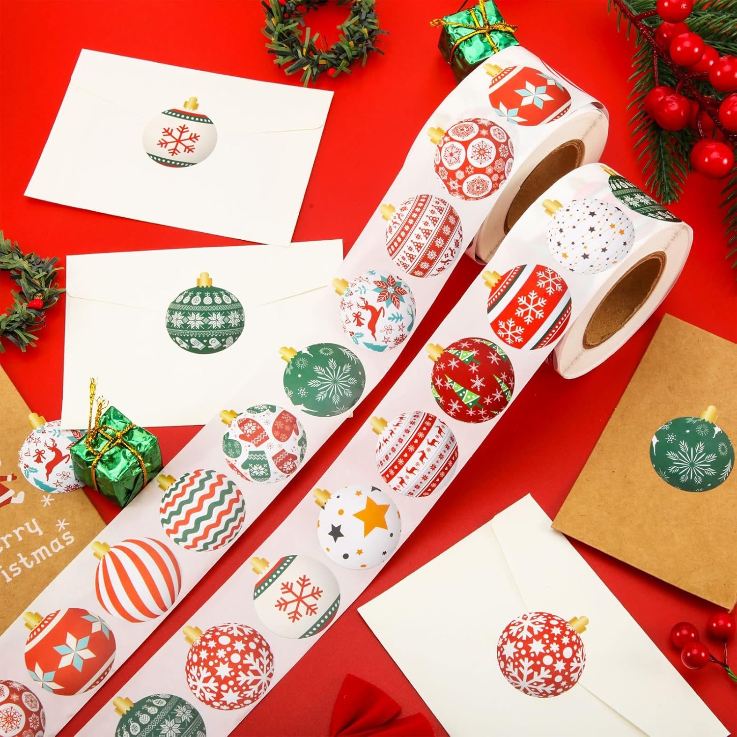 1000 Pcs Christmas Ornament Roll Stickers Christmas Ball Sticker Assorted Holiday Stickers 1.5 Inch Christmas Decoration Stickers Roll for Christmas Candy Bag Party Favors Supplies (Snowflake Style) - Image 8