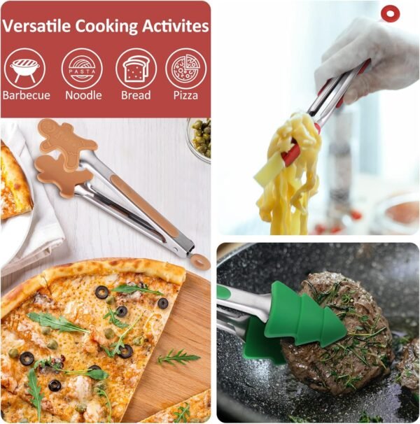 3PCS Christmas Silicone Mini Tongs,7 Inch Small Style Tongs For Cooking,Small Kids Colourful Tongs Serving Food,Ice Cube,fruits,Sugar,Festival Set of 3（Christmas Tree Snowman Gingerbread Man） - Image 6