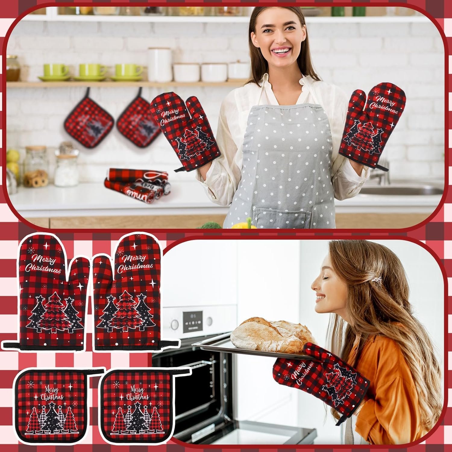 10 Pcs Christmas Winter Oven Mitts Pot Holders Kitchen Rug and Towel Set Wonderland Absorbent Kitchen Towels for Baking Cooking BBQ Gifts Kitchen Decor - Image 6