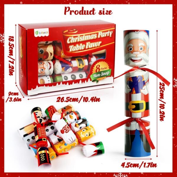 D-FantiX 8Pcs Christmas Non-Snap Party Table Favors with Party Hats Joke Little Gifts for Kids Adults, 8 Christmas Character Design, Xmas Seasonal Holiday Dinner Traditions Supplies - Image 7